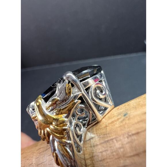 NEW Black spinel Phoenix ring in rhodium and vermeil over sterling silver size 7 - Picture 15 of 16